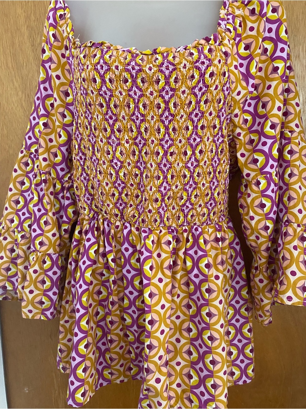Terra & Sky Yellow and Pink Smocked Tunic Top